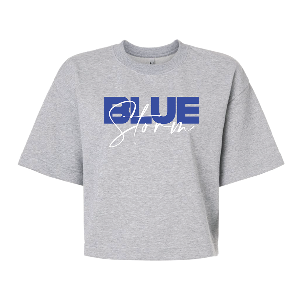 Blue Storm Script | Women's Boxy French Terry Top