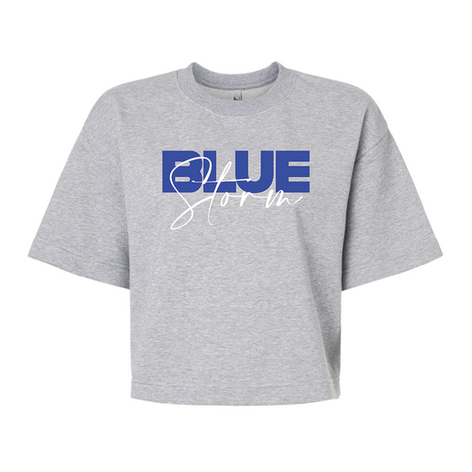 Blue Storm Script | Women's Boxy French Terry Top