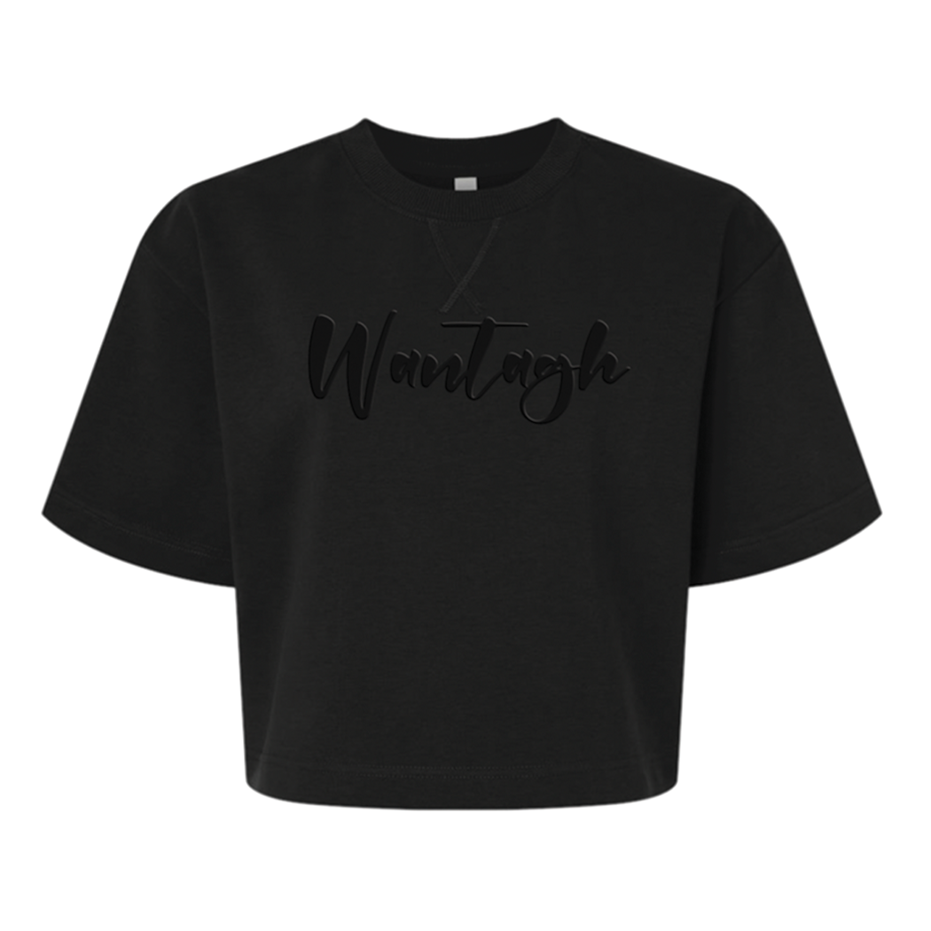 Wantagh Script Tonal Puff Print | Women's Boxy Cropped Sweatshirt