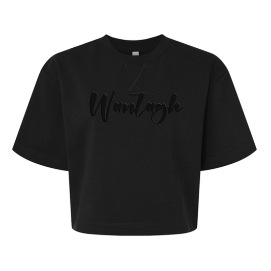 Wantagh Script Tonal Puff Print | Women's Boxy Cropped Sweatshirt